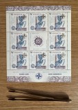 Summitul NATO, București 2008, minicoală de 8 timbre și 1 vinietă, folio aur, LP 1798B