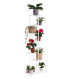 Suport flori metalic alb BAMIR TIP 2, 7 rafturi reglabile, interior/exterior, 43x22x126 cm, max 2kg/raft