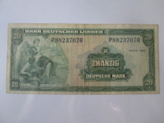 Rara! Germania Federala 20 Deutsche Mark/Marci 1949,Bank Deutscher Lander foto
