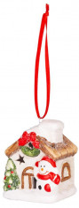 Decorațiune MagicHome Crăciun, Casă cu om de zăpadă, LED, teracotă, agățat, 5,8x5x7 cm foto
