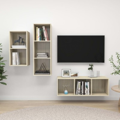 vidaXL Set dulap TV, 3 piese, stejar Sonoma, PAL foto