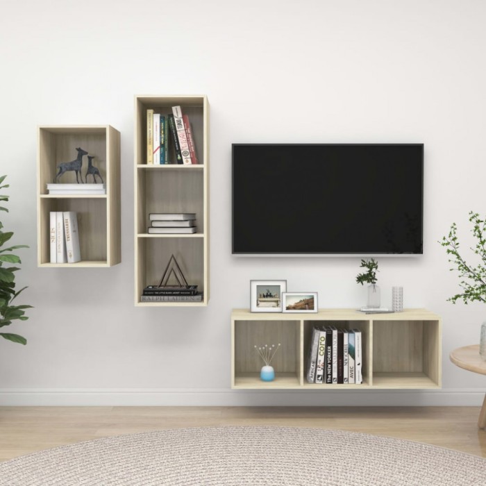 vidaXL Set dulap TV, 3 piese, stejar Sonoma, PAL