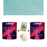 Cumpara ieftin Pachet 2x Vopsea decorativa interior Kober Decor Izy Verde Abisal 0.9L + Pensula