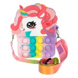 Geantă Crossbody Unicorn, Model Pop It, Design 3D, Multicolor, 8.5x3x13cm, Silicon
