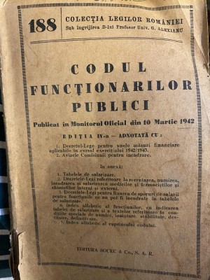 Codul functionarilor publici 1942 editia a doua adnotata foto