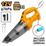 Aspirator de mana 12 v 0,5 l baterie incorporata incarcare type c, pentru aspirare portabila si rapida - Ingco CVLI2026