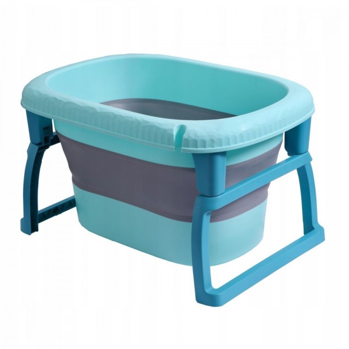 Cada pliabila pentru baie, flippy, din pp+tpe, pentru copii 0-6 ani, cu picioare, suport de sezut, scurgere etans, 48.5x25x72 cm, albastru