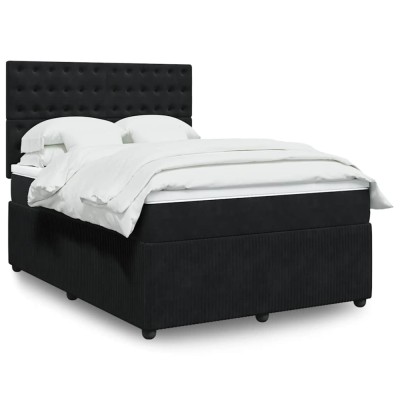 vidaXL Pat box spring cu saltea, negru, 140x200 cm, catifea 3294672 foto