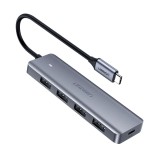 HUB extern Ugreen, &quot;CM219&quot; porturi USB: USB 3.0 x 4, conectare prin USB Type-C, aluminiu, lungime 15 cm, gri, &quot;70336&quot; (timbru verde 0.8 lei) - 6957303