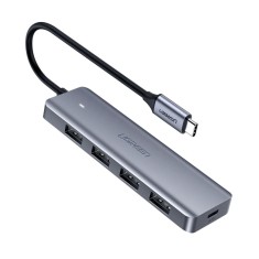 HUB extern Ugreen, &quot;CM219&quot; porturi USB: USB 3.0 x 4, conectare prin USB Type-C, aluminiu, lungime 15 cm, gri, &quot;70336&quot; (timbru verde 0.8 lei) - 6957303