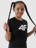 Tricou cu imprimeu pentru fete - negru intens, 4F Sportswear