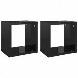 Rafturi de perete cub 2 piese negru extralucios 22x15x22 cm