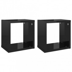 Rafturi de perete cub 2 piese negru extralucios 22x15x22 cm