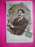 HOPCT 12068 ANUL 1909 FELICITARE VECHE-BARBAT - ELEGANT -FRANTA-EUROPA -TCV -ROMANTICA-STAMPILOGRAFIE TIMBRU -CIRCULATA