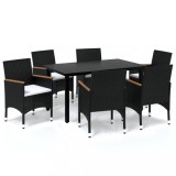 Set mobilier de gradina cu perne, 7 piese, negru, poliratan