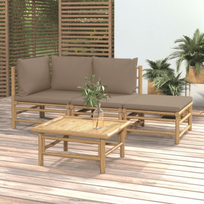 Set mobilier de gradina cu perne gri taupe, 4 piese, bambus GartenMobel Dekor foto