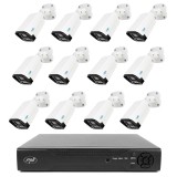 Pachet supraveghere video NVR PNI House IP716, 16 canale IP 4K, H.265, ONVIF si 12 camere PNI IP125 cu IP, 5MP, IP66