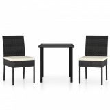 vidaXL Set de masă și scaune de exterior, 3 piese, negru, poliratan