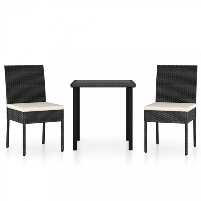 vidaXL Set de masă și scaune de exterior, 3 piese, negru, poliratan