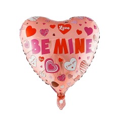 Balon din folie metalizata, flippy, figurina inimioara, model be mine, tematica iubire, 45 cm, ambalaj individual, pai inclus, umflare cu aer sau heli