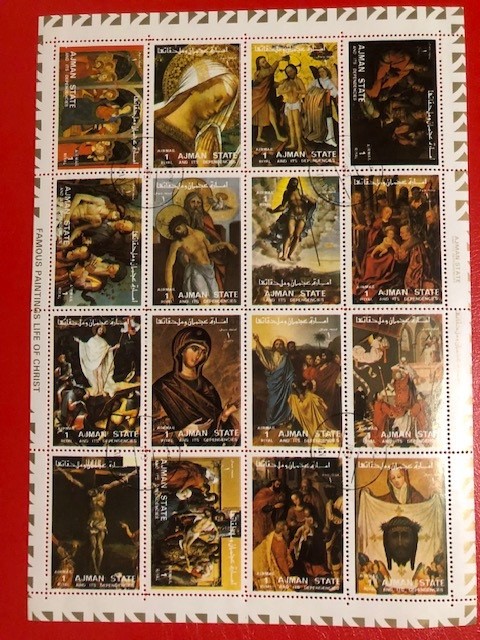 AJMAN, ARTĂ - BLOC ȘTAMPILAT