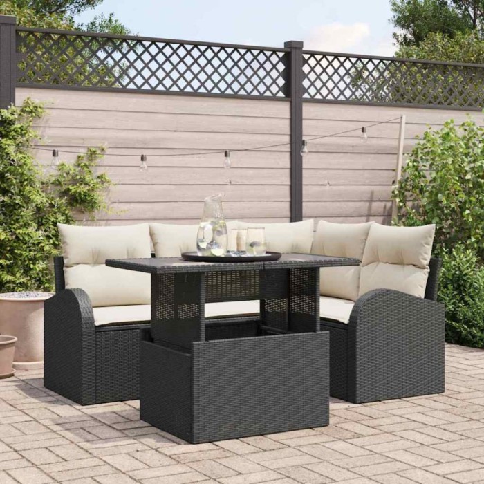 vidaXL Set de canapele pentru grădină cu pernă 5 pcs Negru Rattan poli 3357370