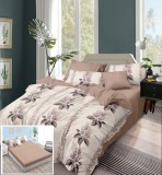 Cumpara ieftin Lenjerie Pat Bumbac 6 Piese Cu Elastic Bej 180x200 cm - Husa Pilota, Cearceaf, Fete Perna