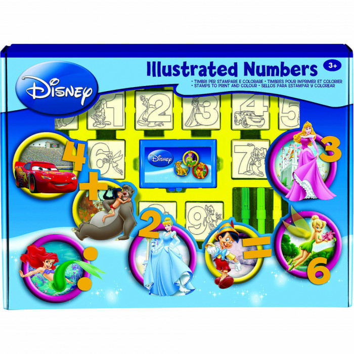 Set educativ cu stampile Numere Disney 46 piese, 26 stampile, tus, 18 carioci