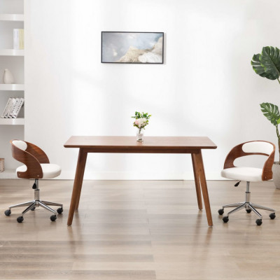 vidaXL Scaun de birou pivotant, alb, lemn curbat și piele ecologică foto