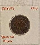 British India, KM#512, 1913, 1/4 Anna, George V