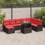 vidaXL Set de canapele pentru grădină cu pernă 9 pcs Maro Rattan poli 3361033