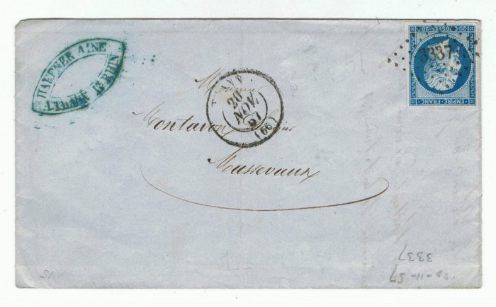 France 1857 Cover + Content THANN HAUT RHIN to MASSEVAUX D.706