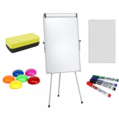 Flipchart magnetic +Plus Office 70x100 cm + hartie flipchart, markere, burete, magneti