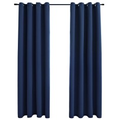 Draperii opace cu inele metalice, 2 buc, albastru, 140 x 245 cm foto