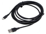 Cablu USB 2.0 A la C 3m negru PVC, Vention