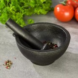 Mojar din fonta pentru condimente, cu pistil, 13x6.5 cm negru, Kinghoff