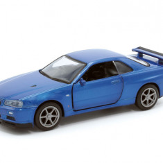 Macheta auto Nissan GTR R34 v_spec 2 albastru, pull back, 1:36 Tayumo