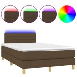 Cumpara ieftin Pat cu arcuri, saltea si LED, maro inchis, 120x190 cm, textil