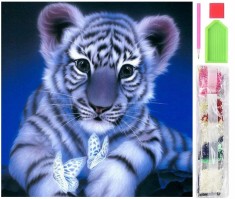 Set de broderie cu diamante 5D, model Tigru, 30x30 cm, accesorii incluse, multicolor