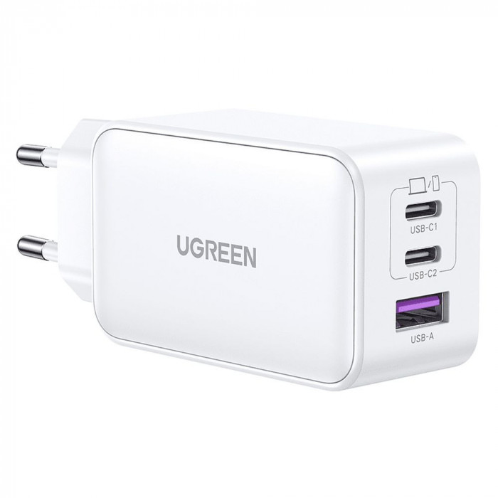 Incarcator retea Ugreen Nexode - 1 x USB-A, 2 x USB Type-C, Qualcomm Quick Charge 3.0, PD, GaN, 65W, 3.25A, Alb (15334)