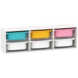 AIYAPLAY Raft pentru Jucării din Lemn cu 6 Recipiente Detașabile din Plastic, Multicolor | Aosom Romania