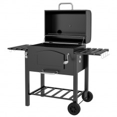 Outsunny Charcoal BBQ Grill and Smoker Combo w/ Adjustable Height, Folding Shelves, Thermometer, and Wheels