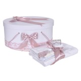 Set trusou botez si cutie trusou, dantela si fundite, decor Roz pudra, Denikos&reg;