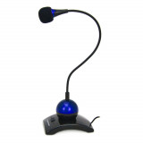 Cumpara ieftin Microfon PC cu brat flexibil 18 cm si buton pornire, Esperanza Chat 92901, conector jack 3.5mm si cablu 2 m, negru cu albastru