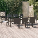 VidaXL Set mobilier de grădină cu perne, 9 piese, negru, poliratan