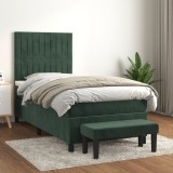 Cumpara ieftin Pat box spring cu saltea, verde &icirc;nchis, 90x200 cm, catifea