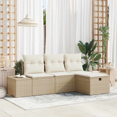 vidaXL Set de canapele pentru grădină 4 pcs Bej 55 x 62 x 69 cm 3360682 foto