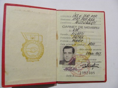 GE - &amp;quot;Carnet de Membru / Uniunea Generala a Sindicatelor din Romania&amp;quot; / 1967 foto