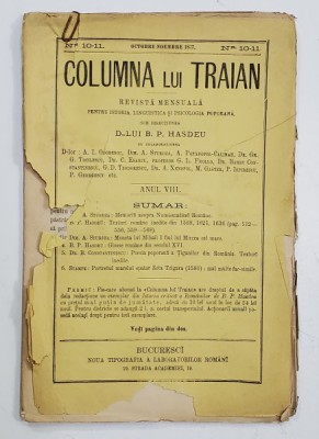 COLUMNA LUI TRAIAN , REVISTA MENSUALA PENTRU ISTORIA , LINGUISTICA SI PSICOLOGIA POPORANA , SUB DIRECTIUNEA D - LUI B.P. HASDEU , ANUL VIII , NR. 10 - foto