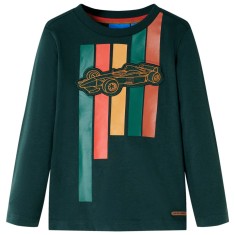 Tricou copii m&acirc;neci lungi, verde &icirc;nchis, 128